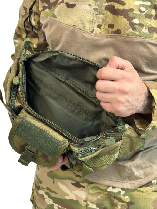 Поясная сумка тактическая три кармана мох