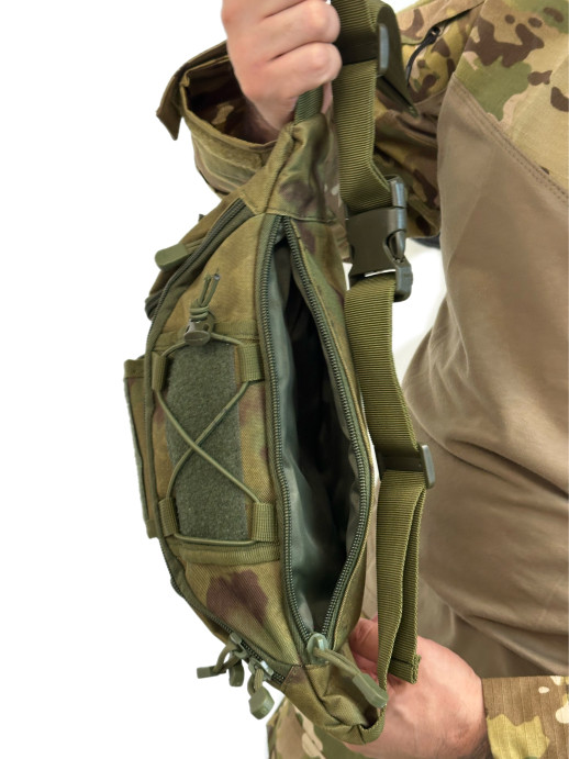 Поясная сумка тактическая три кармана мох