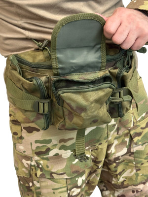 Поясная сумка тактическая три кармана мох
