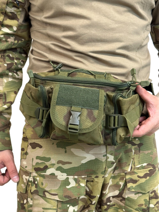 Поясная сумка тактическая три кармана мох