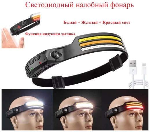 Фонарь налобный с датчиком движения W689-3