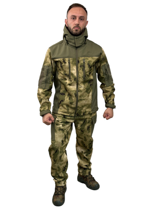 Костюм ткань Софтшелл ESDY демисезонный на флисе комбинированный мох-олива