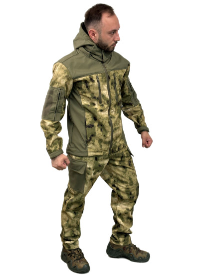 Костюм ткань Софтшелл ESDY демисезонный на флисе комбинированный мох-олива