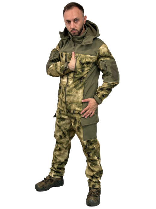 Костюм ткань Софтшелл ESDY демисезонный на флисе комбинированный мох-олива