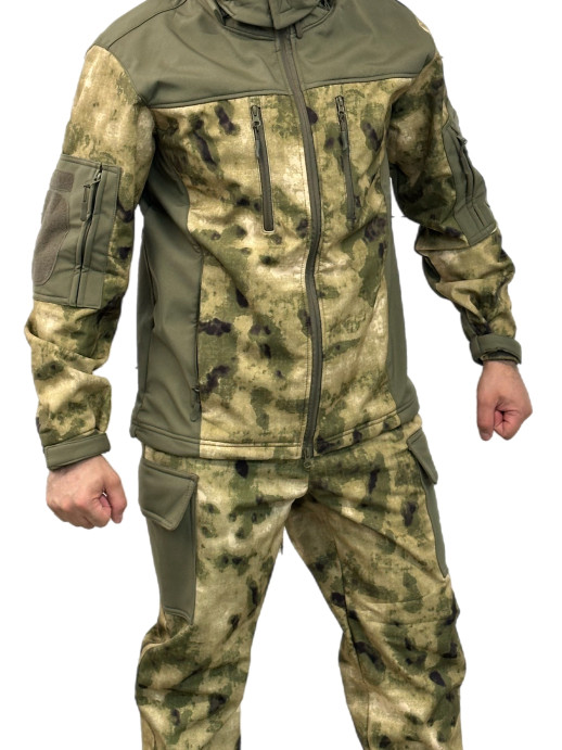 Костюм ткань Софтшелл ESDY демисезонный на флисе комбинированный мох-олива