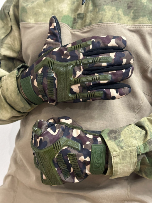 Перчатки Adventure тактические облегченные зеленый камуфляж