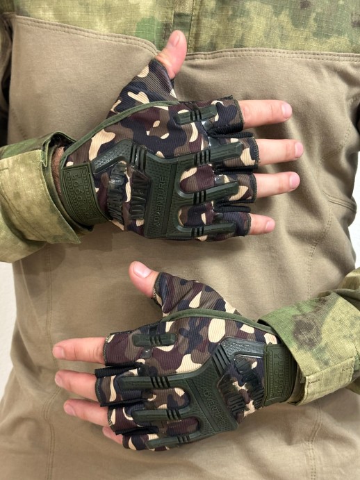 Перчатки без пальцев Adventure зеленый камуфляж