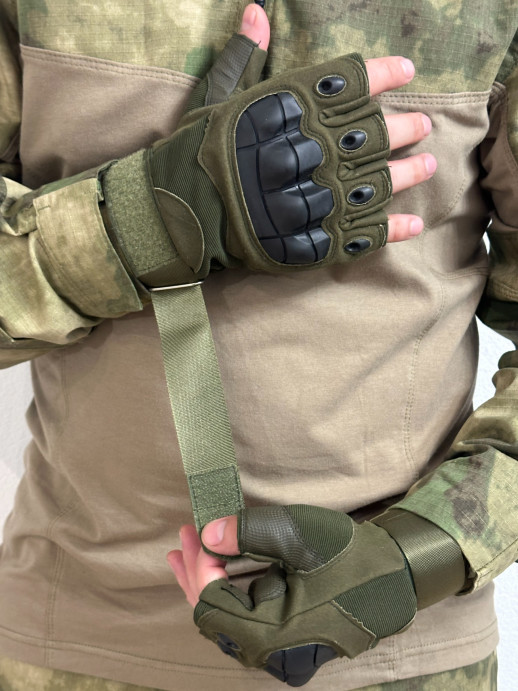Перчатки тактические без пальцев с резиновой вставкой олива