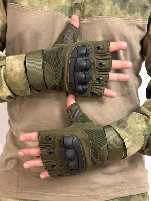 Перчатки тактические без пальцев с резиновой вставкой олива
