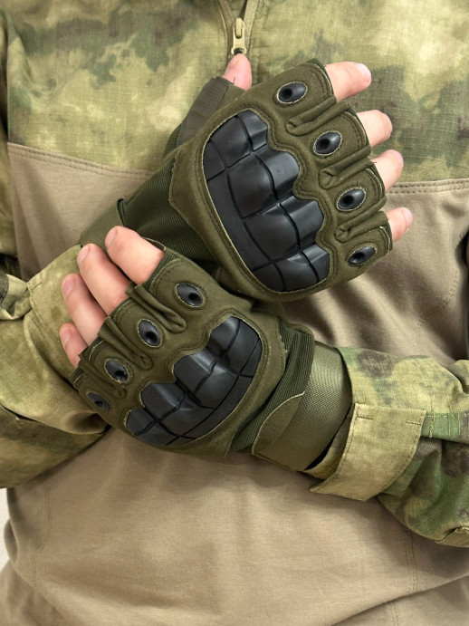 Перчатки тактические без пальцев с резиновой вставкой олива
