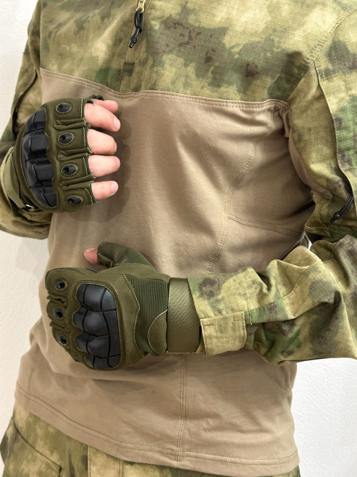 Перчатки тактические без пальцев с резиновой вставкой олива