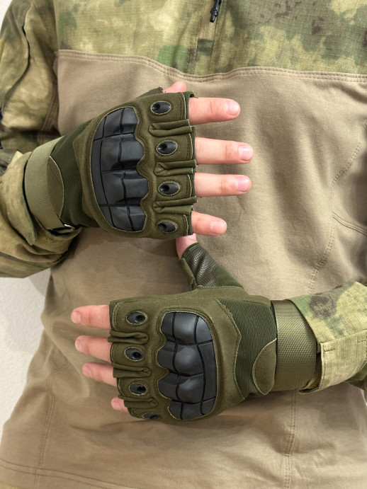 Перчатки тактические без пальцев с резиновой вставкой олива