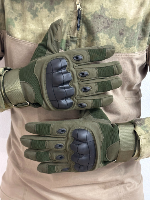 Перчатки тактические с пальцами и резиновой вставкой олива