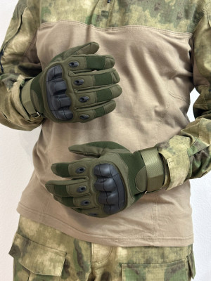 Перчатки тактические с пальцами и резиновой вставкой олива