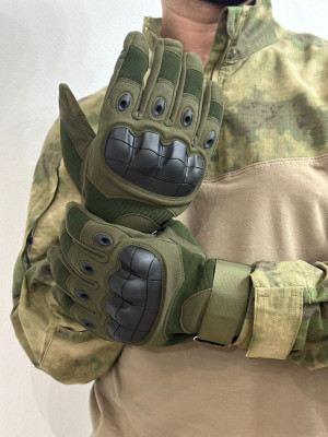 Перчатки тактические с пальцами и резиновой вставкой олива