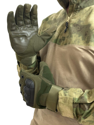 Перчатки тактические с пальцами и резиновой вставкой олива