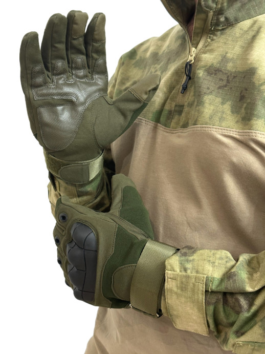 Перчатки тактические с пальцами и резиновой вставкой олива