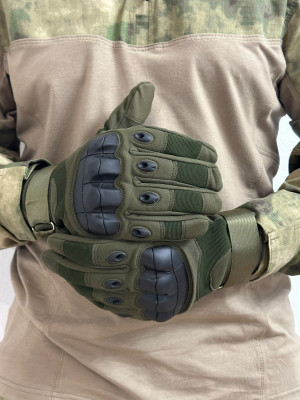 Перчатки тактические с пальцами и резиновой вставкой олива