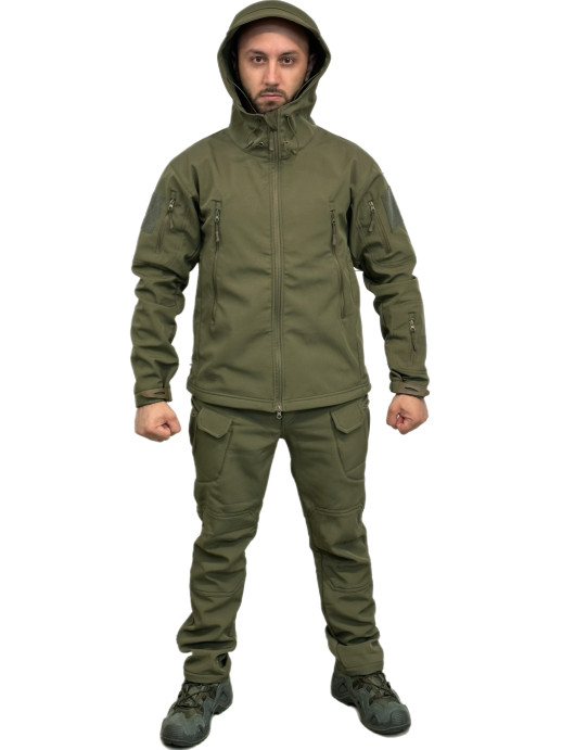 Костюм Софтшелл Shark Skin демисезонный на флисе ткань олива