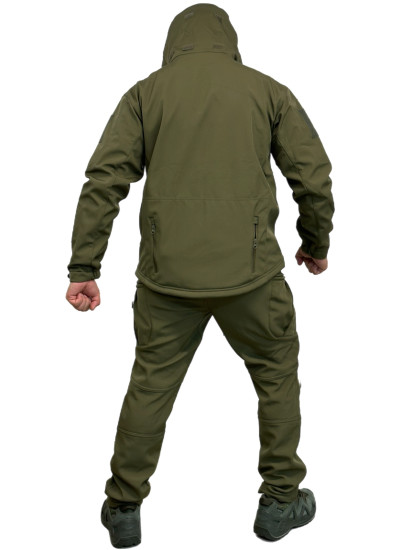 Костюм Софтшелл Shark Skin демисезонный на флисе ткань олива