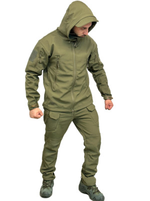 Костюм Софтшелл Shark Skin демисезонный на флисе ткань олива